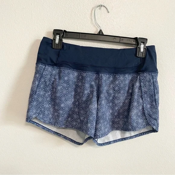 Lululemon Athletica Run Times Navy Printed Mid Rise Lined Athletic Shorts Size 4 - Picture 2 of 9